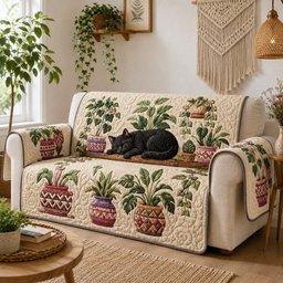 Panther Botanical Slumber Quilted Sofa Cover Xmas Quilted Couch Cover Parents Gift