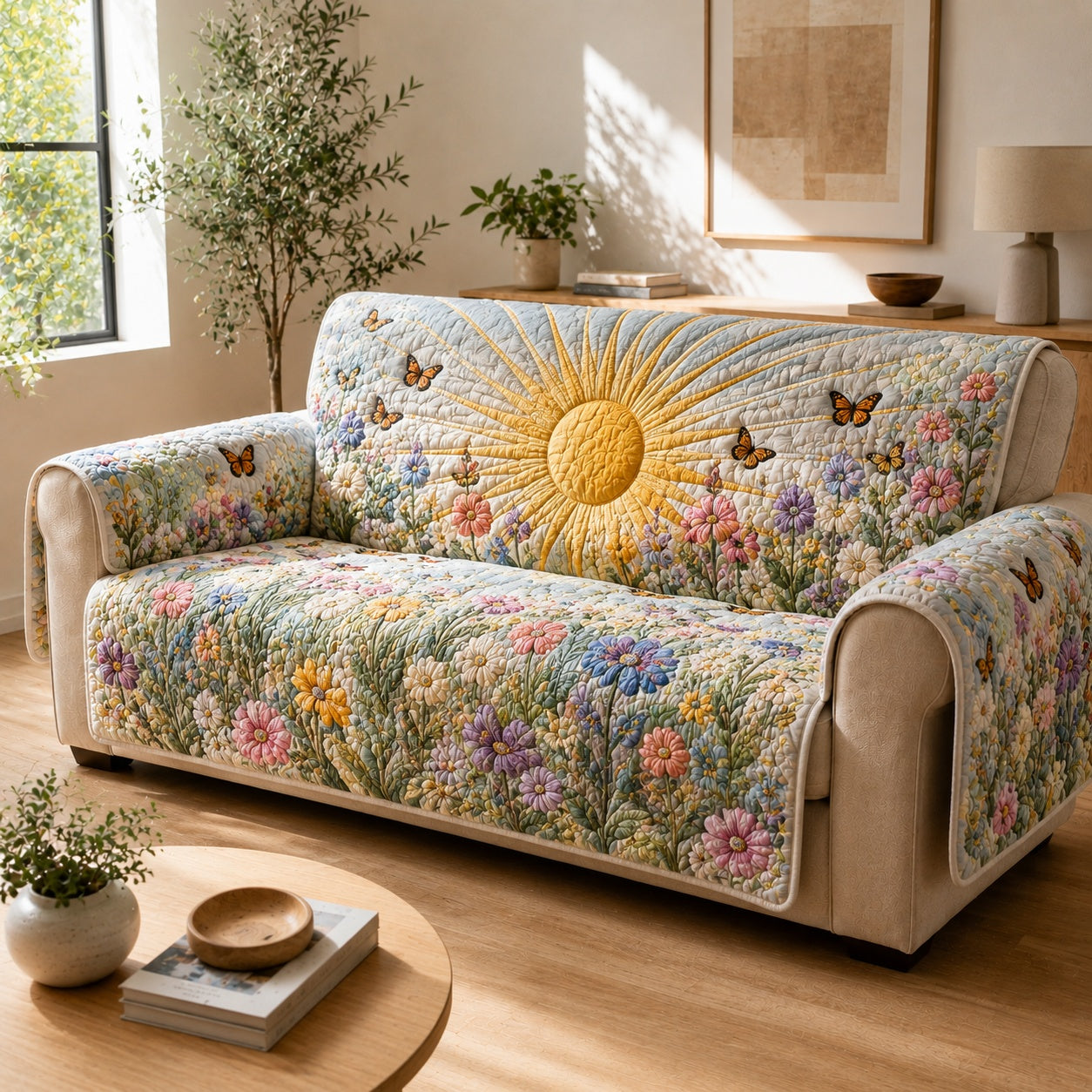Pastel Monarch Wake Quilted Sofa Cover Xmas Sofa Protector Xmas Gift For Family