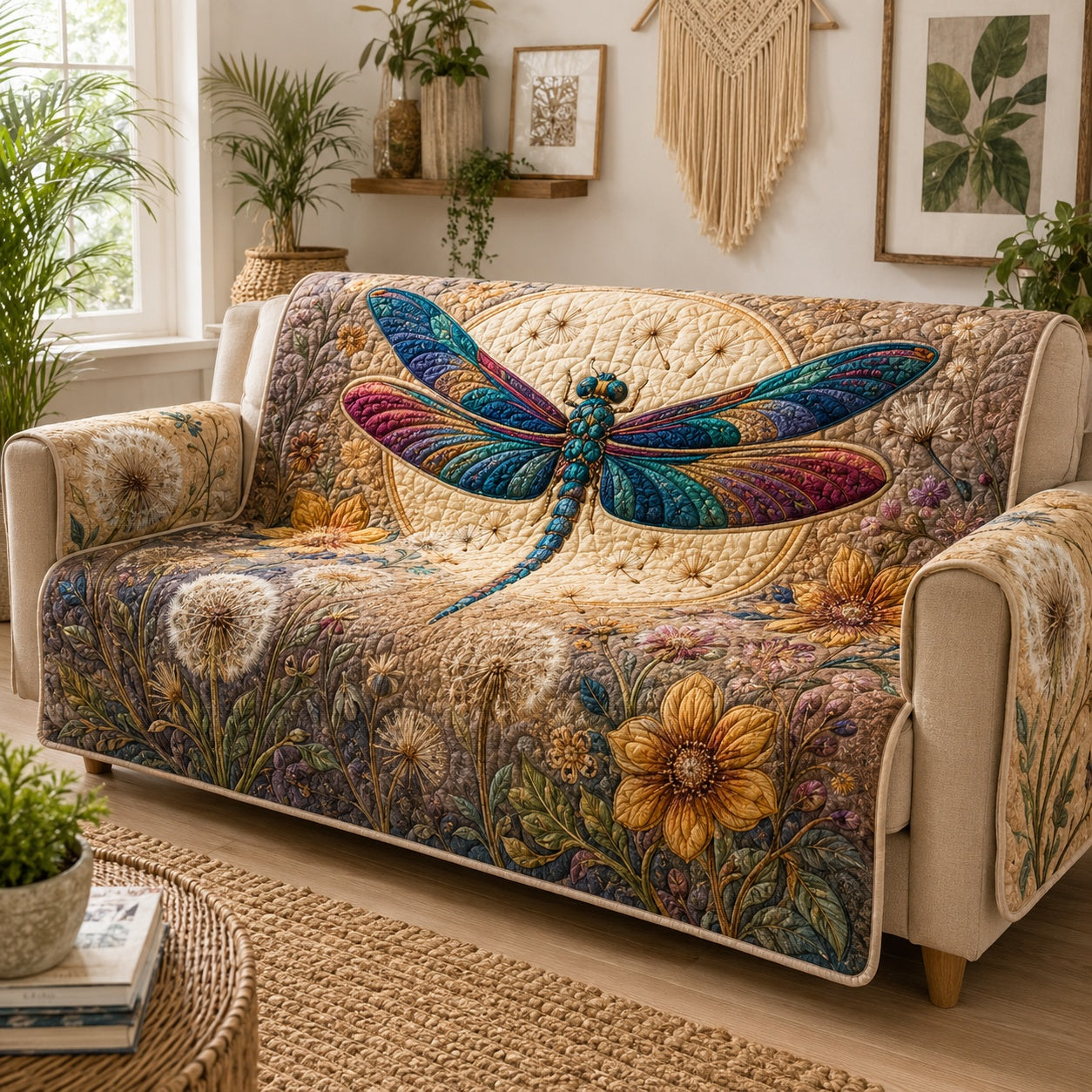 Whispering Dandelion Flight Quilted Sofa Cover Holiday Sofa Cover New Homeowners Gift
