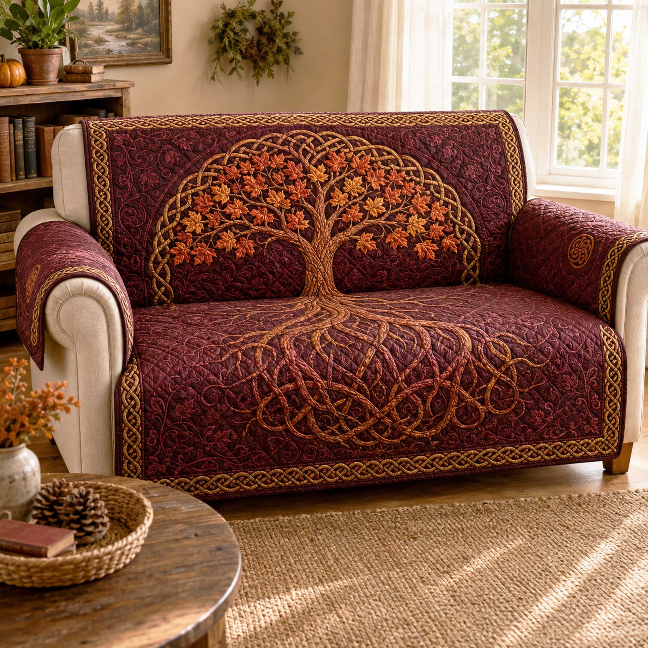 Ancient Tree Quilted Sofa Cover Christmas Quilted Couch Cover Xmas Gift For Family