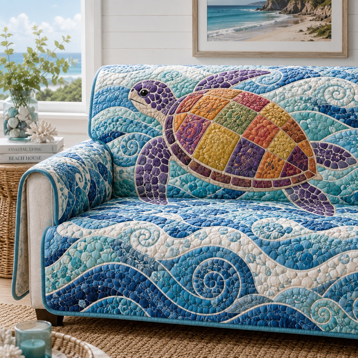 Prism Turtle Wave Quilted Sofa Cover Holiday Sofa Cover Gift For Turtle Lovers