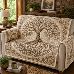 Ivory Winter Solstice Quilted Sofa Cover Xmas Couch Cover For Festive Home Decoration