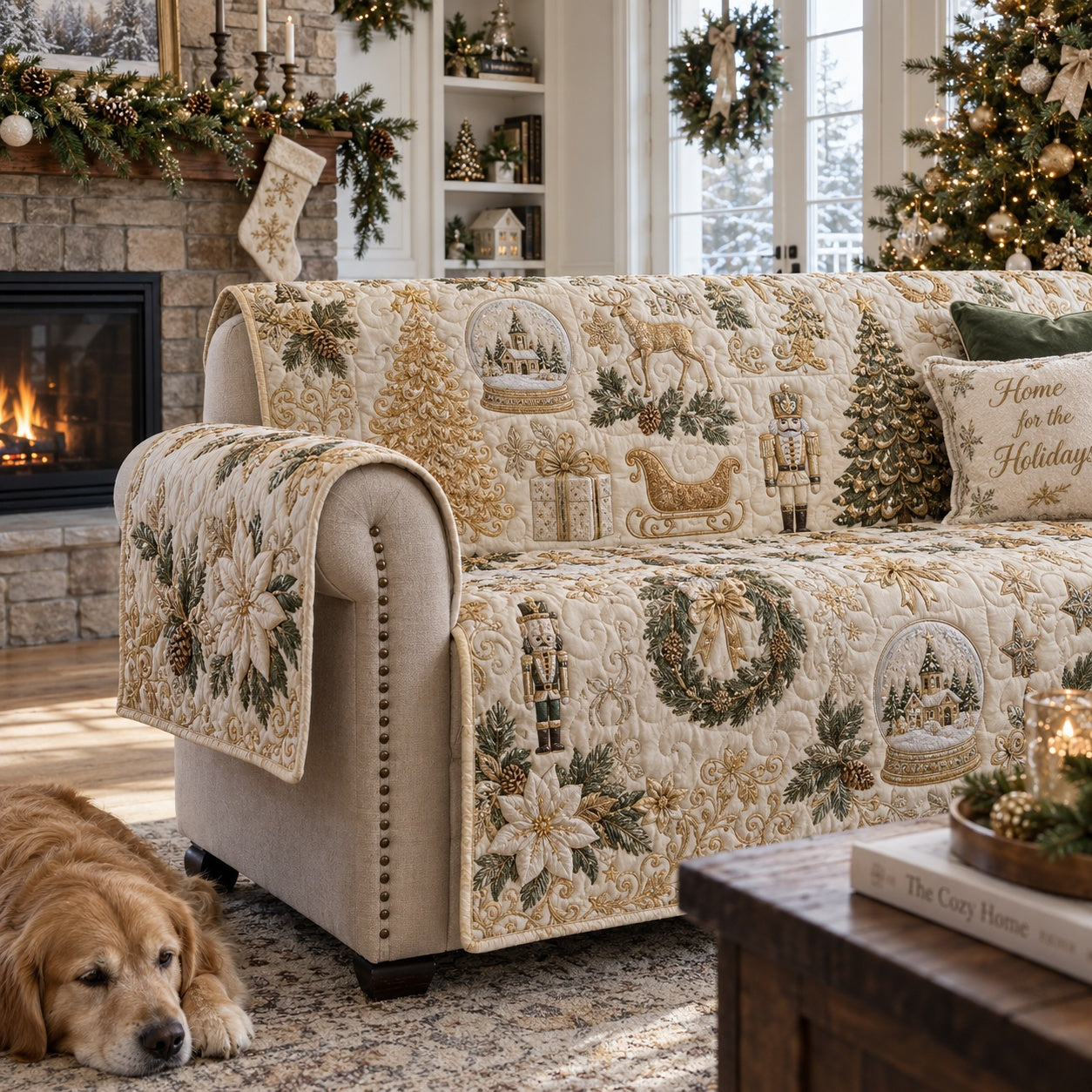 Golden Nutcracker Suite Quilted Sofa Cover Holiday Couch Cover Gift For Xmas
