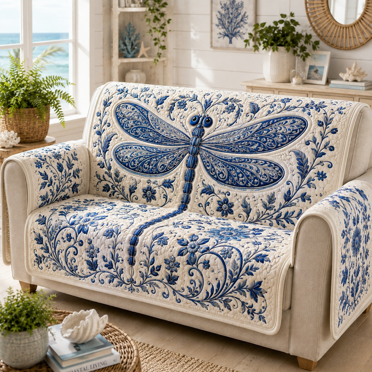 Cobalt Azure Hover Quilted Sofa Cover Xmas Quilted Sofa Cover Gift For Parents