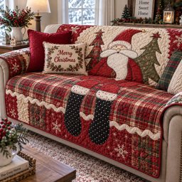 Santa_s Favorite Quilted Sofa Cover Xmas Home Decor Gift For Homeowners