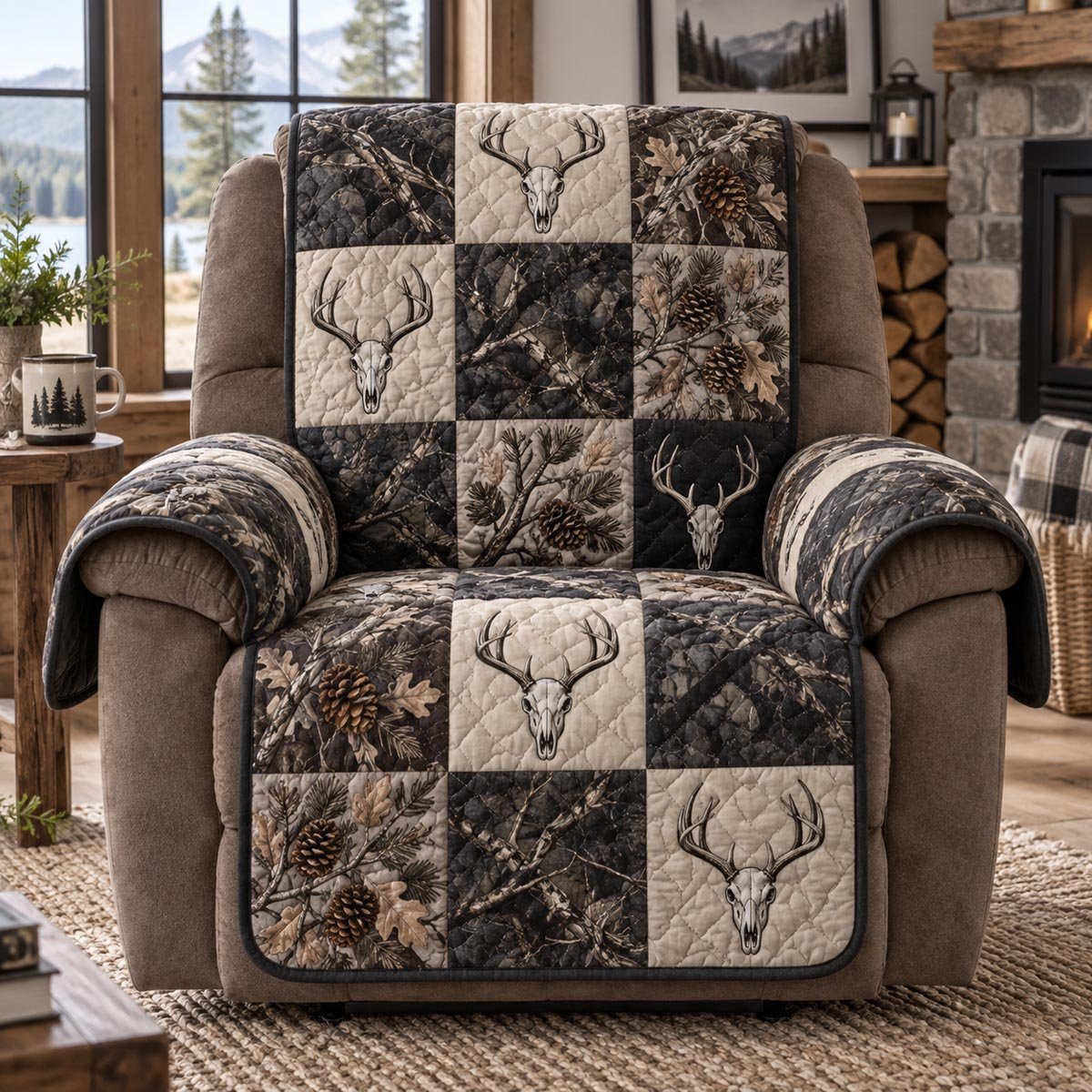 Monochrome Stag Lodge Quilted Sofa Cover Holiday Sofa Cover Gift For New Home