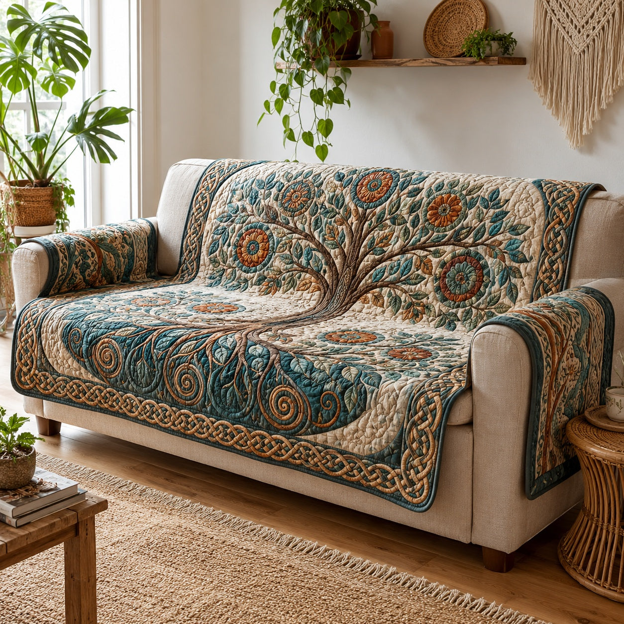 Turquoise Mandala Grove Quilted Sofa Cover Christmas Couch Cover Gift For New Home