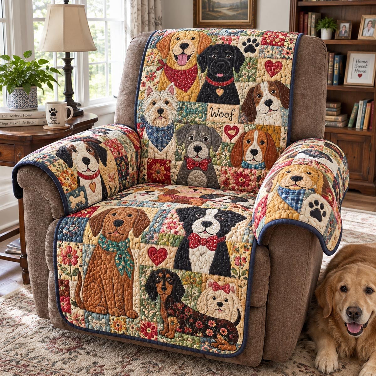 Woof Dog Collage Quilted Sofa Cover Christmas Quilted Couch Cover Gift For Pet Owners