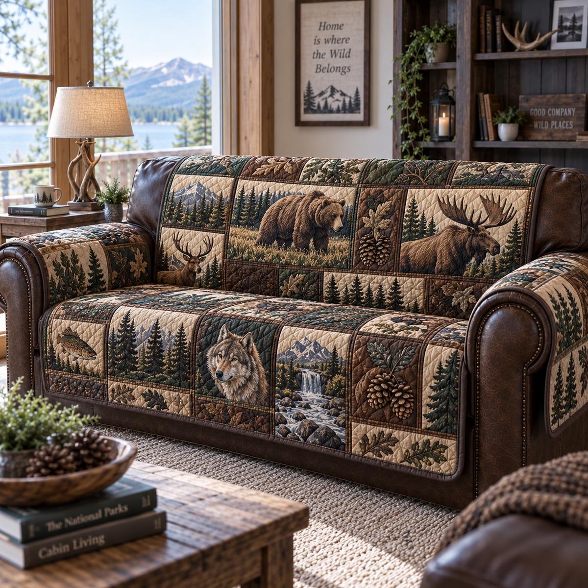 Forest Animal Gathering Quilted Sofa Cover Quilted Sofa Protector Gift For Grandma