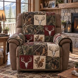 Woodland Moose Lodge Quilted Sofa Cover Xmas Sofa Protector Gift For Homeowners
