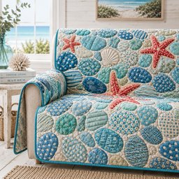 Starfish Pebble Shoal Quilted Sofa Cover Xmas Quilted Sofa Cover For Cozy Living Rooms