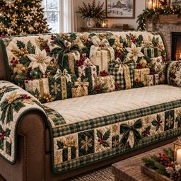 Golden Christmas Blessings Quilted Sofa Cover Holiday Quilted Sofa Cover Him Gifts
