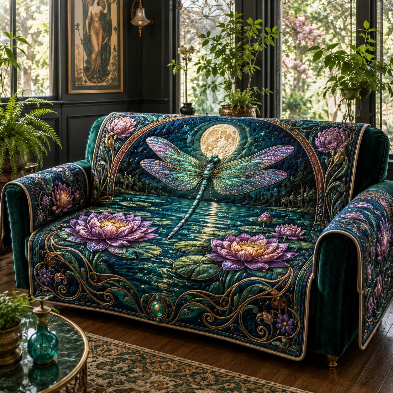 Mystic Moonlit Skimmer Quilted Sofa Cover Quilted Sofa Cover Gift For Housewarming