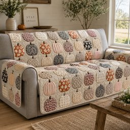 Blush Pumpkins Quilted Sofa Cover Holiday Furniture Cover Christmas Gifts For Wife