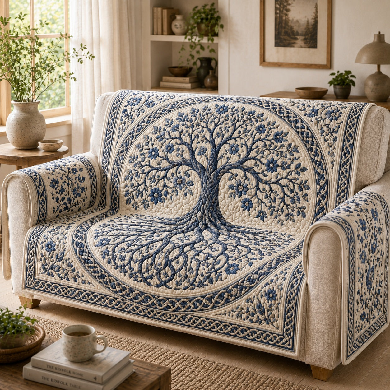 Sapphire Bloom Canopy Quilted Sofa Cover Christmas Sofa Cover Gift For New Home