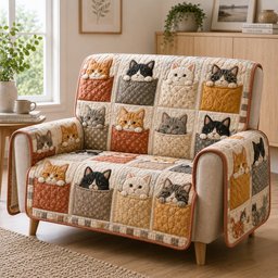 Peekaboo Paws Hideaway Quilted Sofa Cover Xmas Home Decor Best Christmas Gift Ideas_