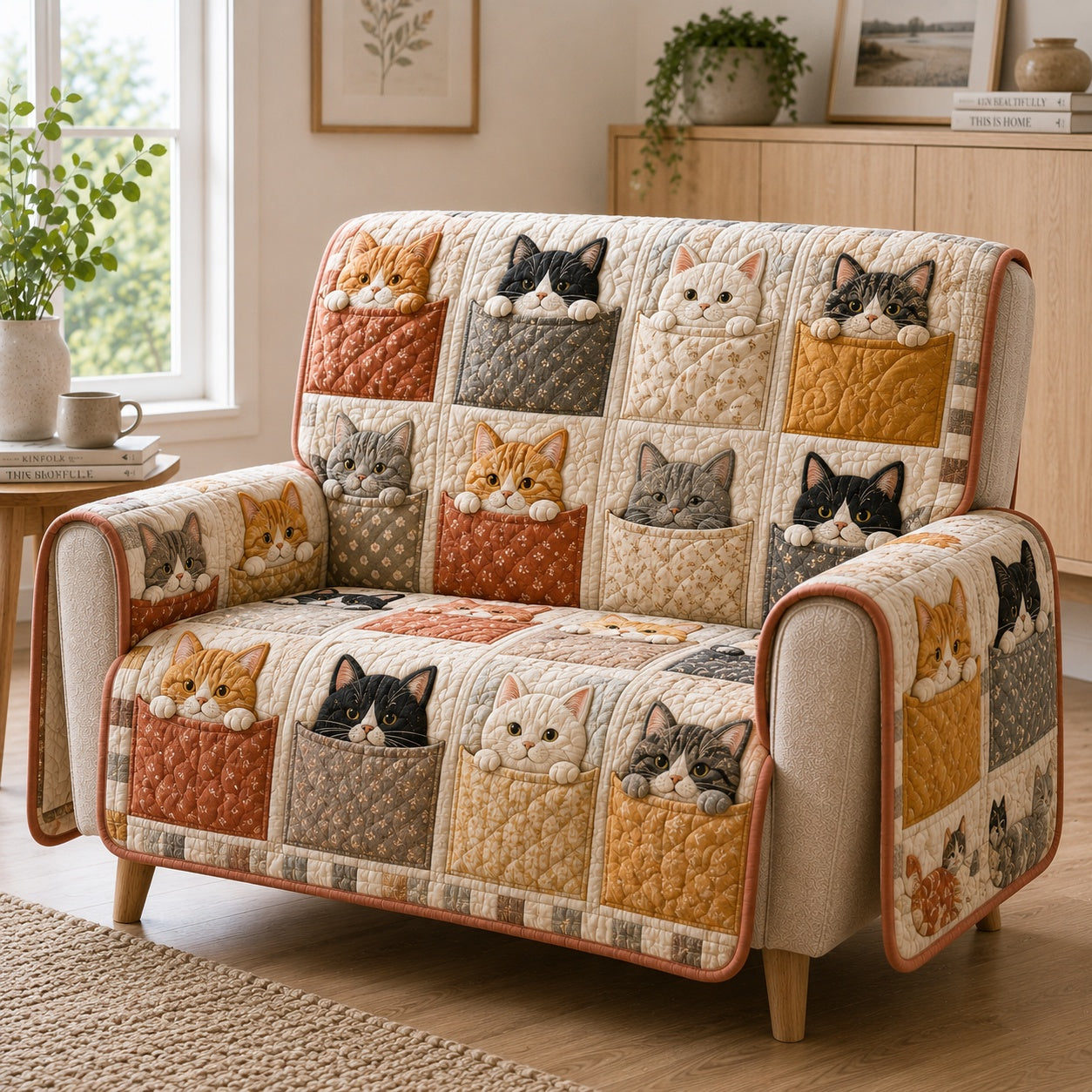 Peekaboo Paws Hideaway Quilted Sofa Cover Xmas Home Decor Best Christmas Gift Ideas_