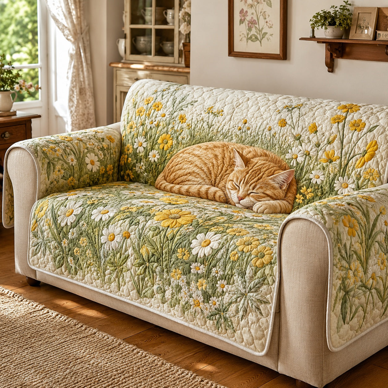 Golden Meadow Slumber Quilted Sofa Cover Holiday Quilted Couch Cover Xmas Gift