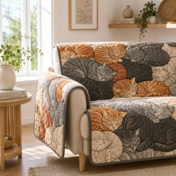 Tangled Whisker Orbs Quilted Sofa Cover Quilted Living Room Decor Holiday Gifts