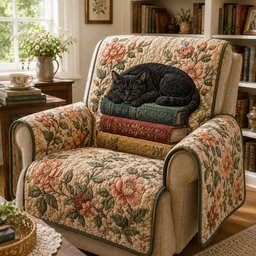 Midnight Feline Bloom Quilted Sofa Cover Christmas Living Room Decor Dad Gifts