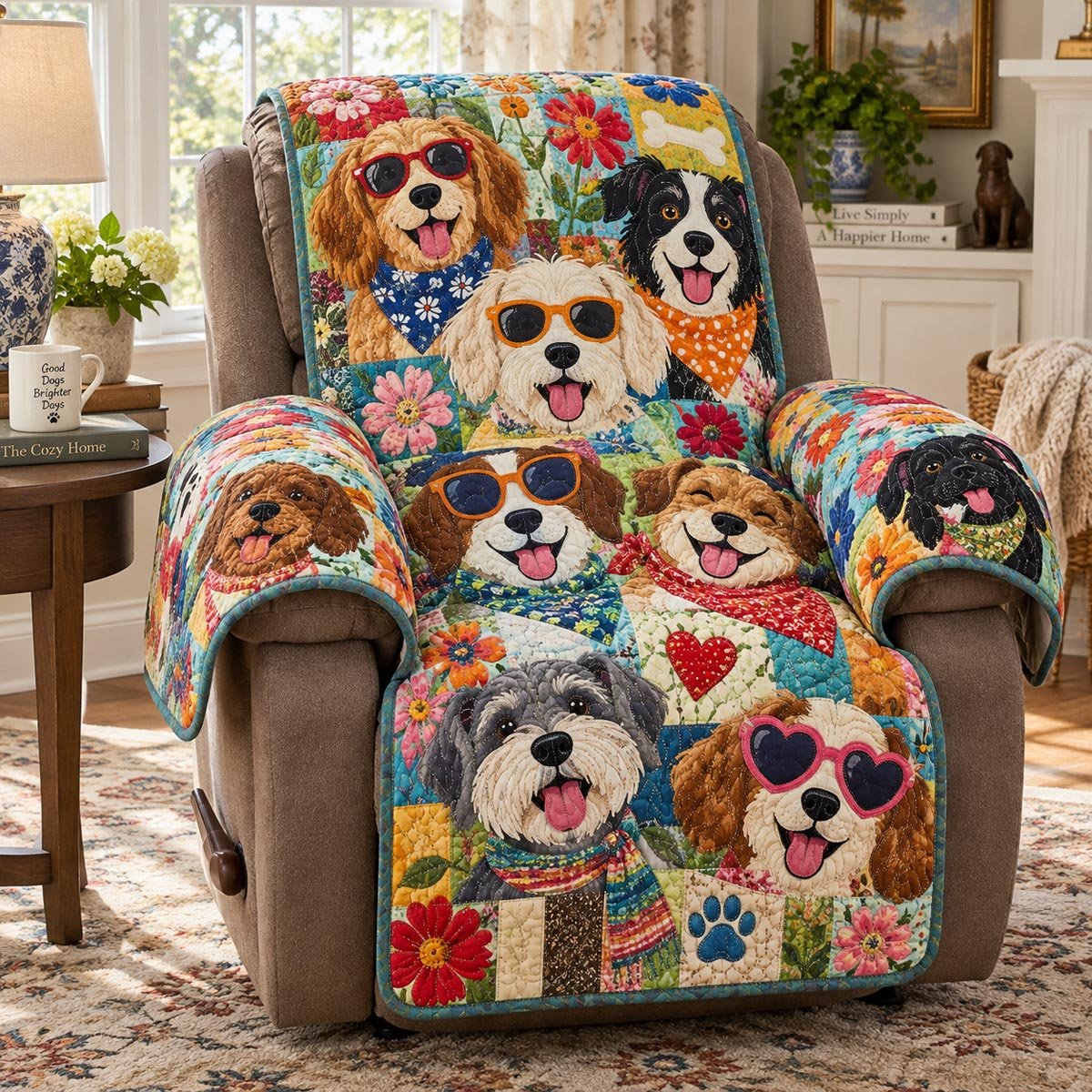 Sunny Dog Squad Quilted Sofa Cover Christmas Quilted Sofa Cover Gift For Grandma