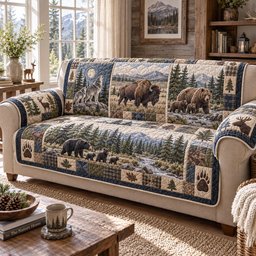 Blue Ridge Wildlife Quilted Sofa Cover Holiday Sofa Protector Secret Santa Gifts