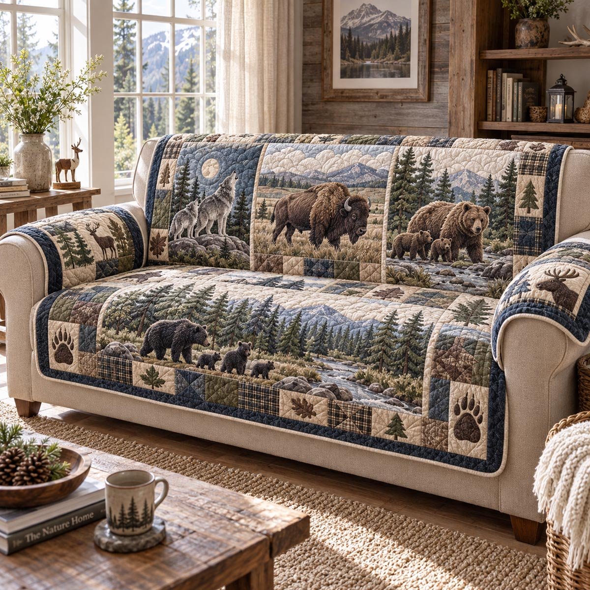 Blue Ridge Wildlife Quilted Sofa Cover Holiday Sofa Protector Secret Santa Gifts