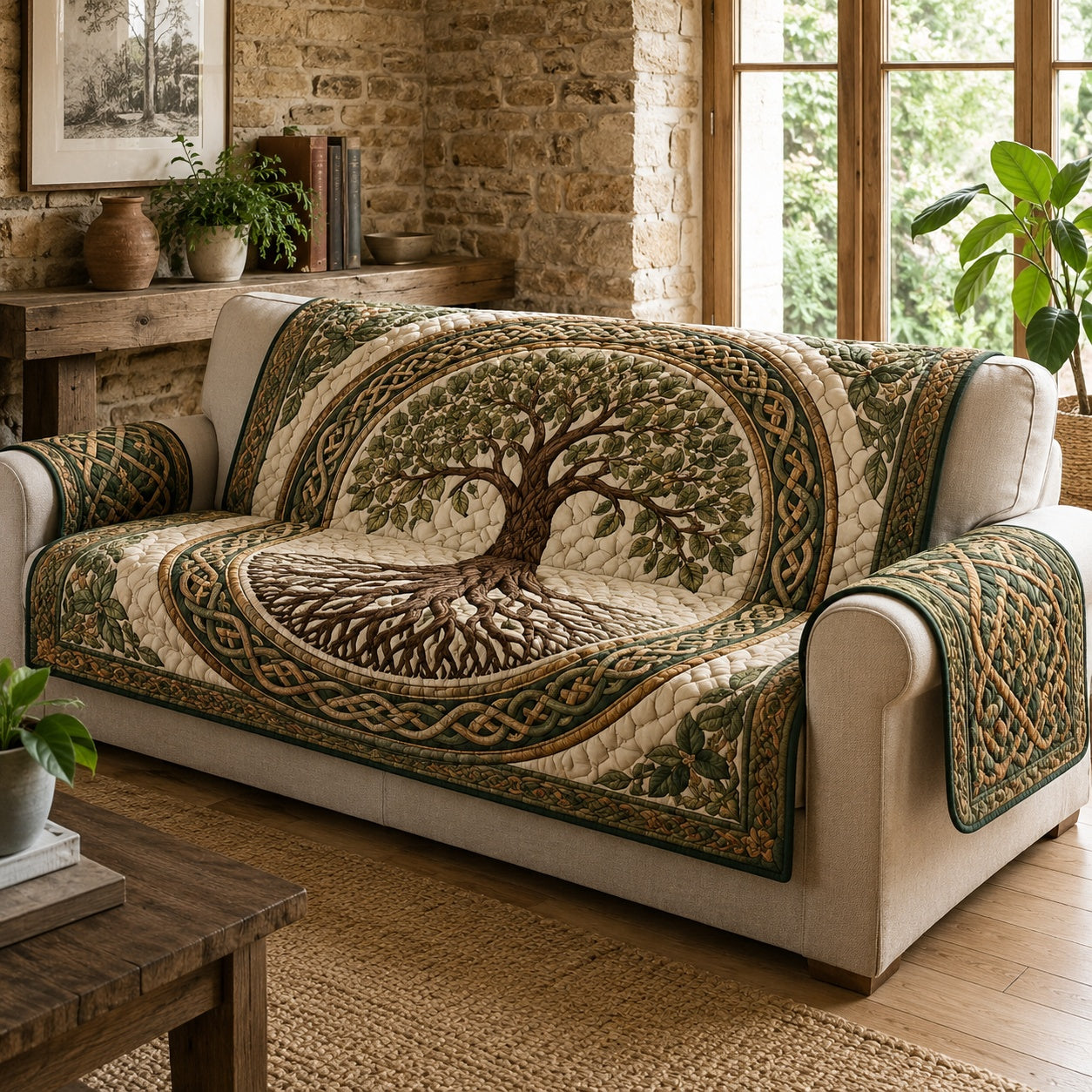 Hearthstone Sacred Roots Quilted Sofa Cover Christmas Quilted Couch Cover For Holiday