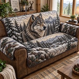 Gray Wolf Wilderness Quilted Sofa Cover Holiday Living Room Decor Gift For Grandma