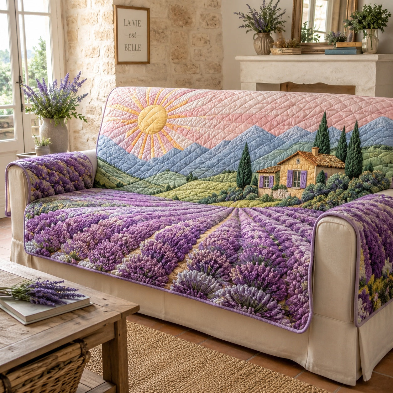 Lavender Province Zenith Quilted Sofa Cover Christmas Furniture Cover Friends Gift