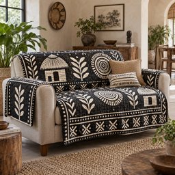 Moonlit Hut Quilted Sofa Cover Holiday Couch Cover Xmas Gift For Grandma