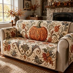 Scroll Pumpkin Quilted Sofa Cover Christmas Living Room Decor Secret Santa Gifts