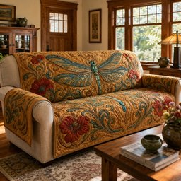 Amber Poppy Flight Quilted Sofa Cover Xmas Sofa Cover Best Christmas Gift Ideas_
