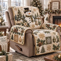 Golden Snowman Forest Quilted Sofa Cover Holiday Sofa Protector Gift For New Home
