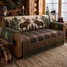 Rustic Pine Lodge Quilted Sofa Cover Quilted Sofa Slipcover Xmas Gift For Homeowners