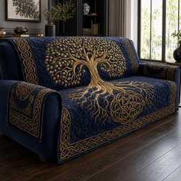 Gilded Sapphire Roots Quilted Sofa Cover Xmas Sofa Protector Christmas Present Ideas
