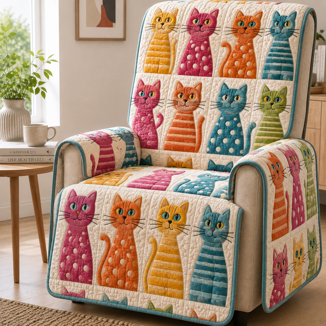 Vibrant Tail Stride Quilted Sofa Cover Holiday Living Room Decor Cat Lover Gifts