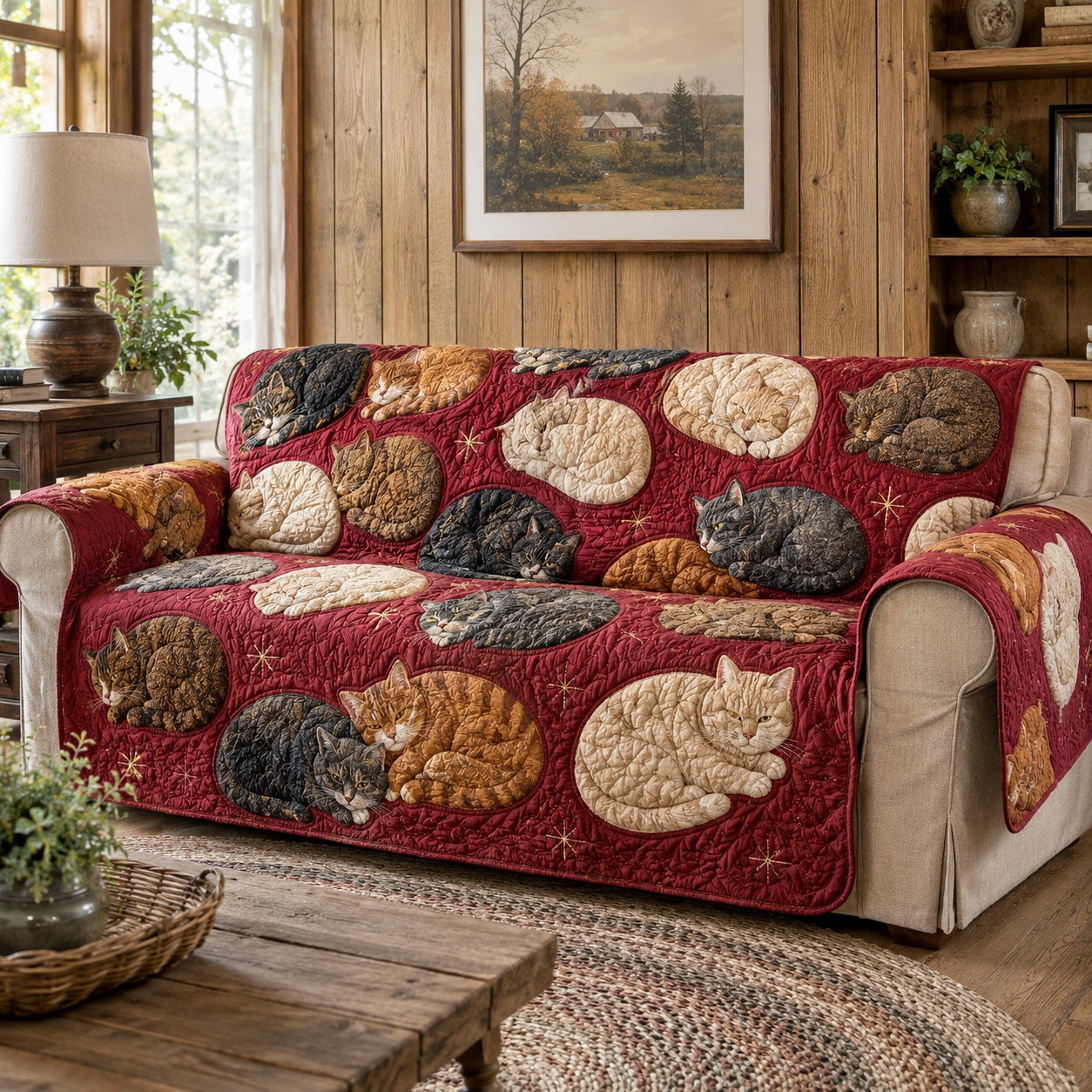Ruby Starlit Meows Quilted Sofa Cover Christmas Sofa Cover Xmas Gift For Mom