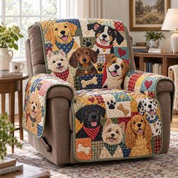 Happy Dog Portraits Quilted Sofa Cover Cozy Christmas Home Decor Pet Lover Gifts