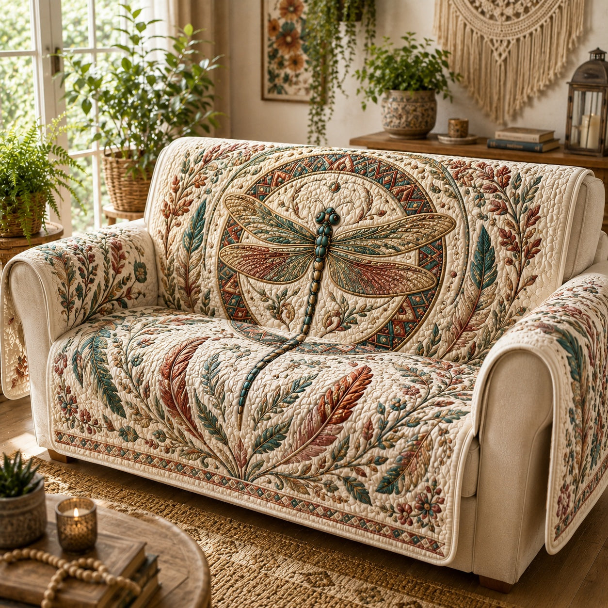 Rustic Mandala Flight Quilted Sofa Cover Large Sofa Cover Gift For Christmas
