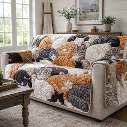 Vanilla Whisker Drift Quilted Sofa Cover Holiday Quilted Couch Cover Christmas Gifts