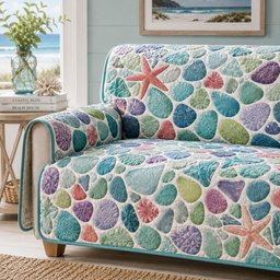 Pastel Conch Shore Quilted Sofa Cover Xmas Sofa Cover Gift For Homeowners