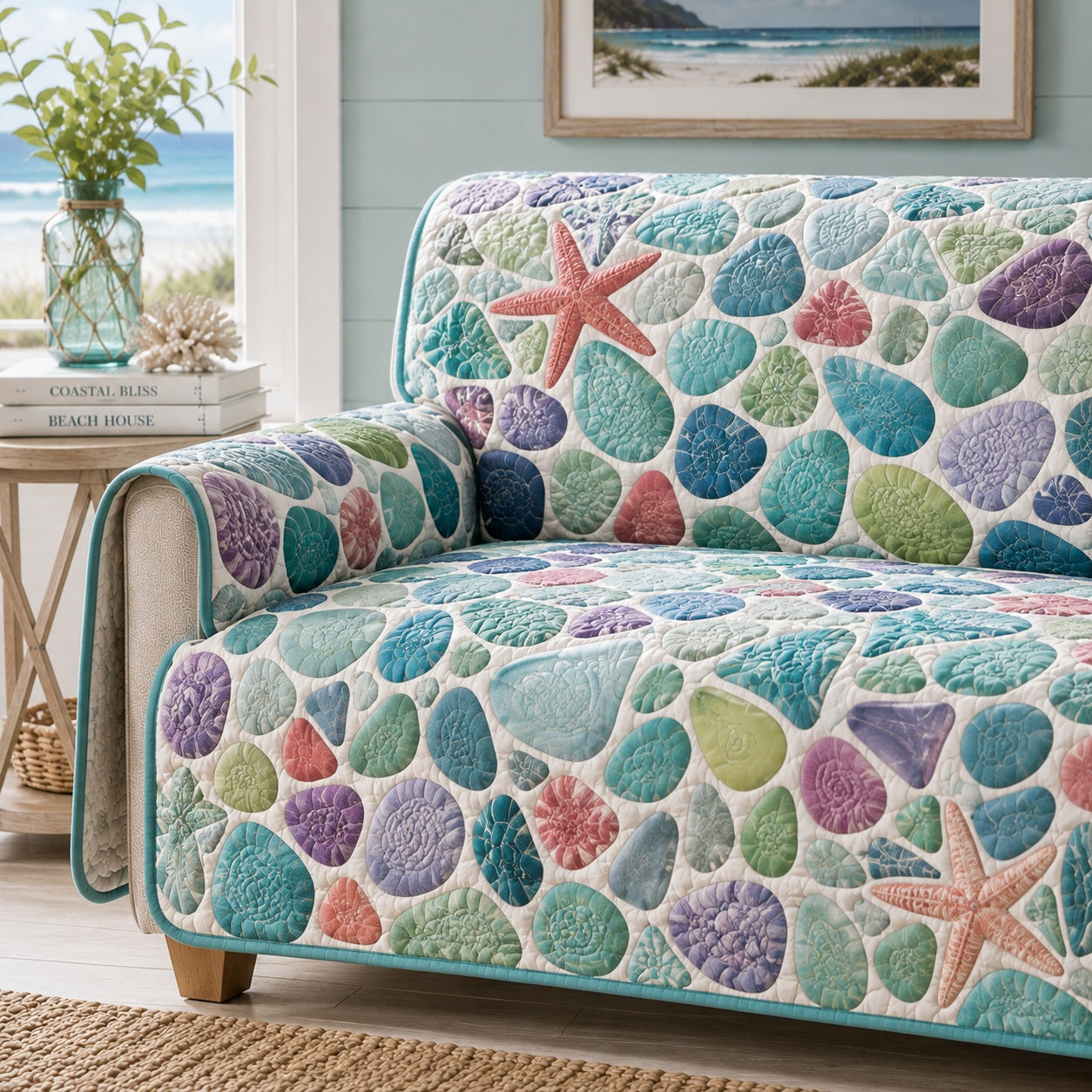 Pastel Conch Shore Quilted Sofa Cover Xmas Sofa Cover Gift For Homeowners
