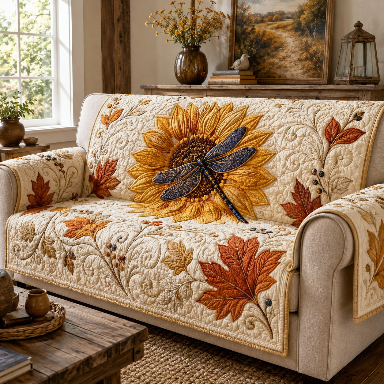 Autumn Harvest Flight Quilted Sofa Cover Festive Quilted Sofa Cover Christmas Gifts