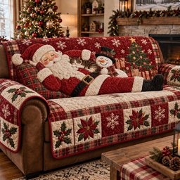 Santa_s Cozy Christmas Quilted Sofa Cover Xmas Sofa Protector Gift For Parents
