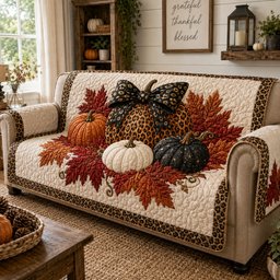 Leopard Pumpkin Quilted Sofa Cover Quilted Couch Slipcover Xmas Gift For New Home