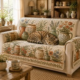 Rustic Artisan Whiskers Quilted Sofa Cover Couch Cover Gift For Home Decor Lovers