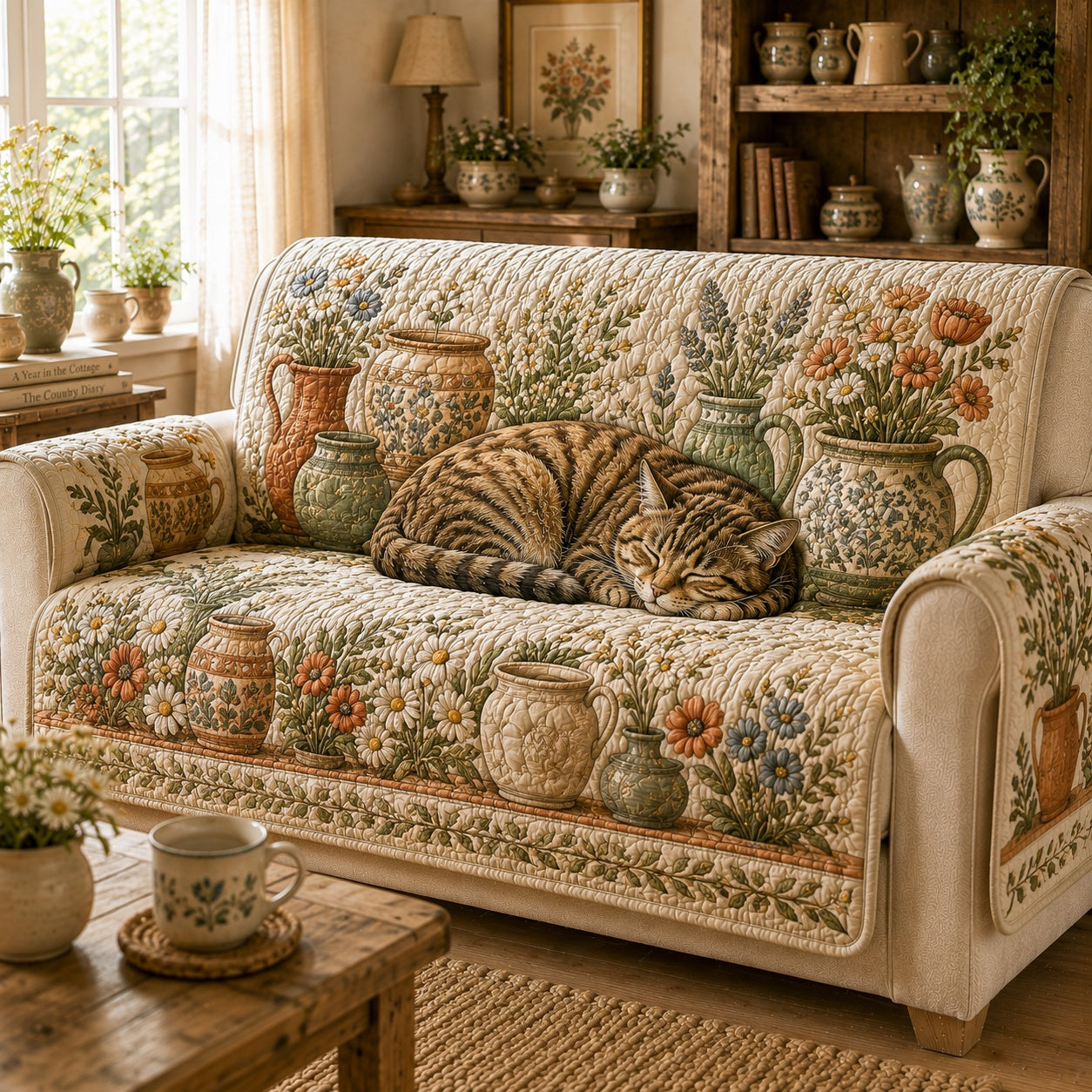 Rustic Artisan Whiskers Quilted Sofa Cover Couch Cover Gift For Home Decor Lovers