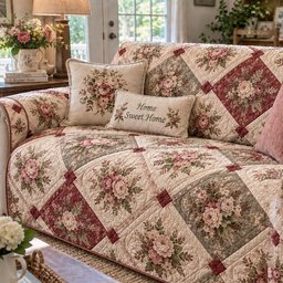 Rose Patch Quilted Sofa Cover Holiday Quilted Sofa Cover Gift For Homeowners