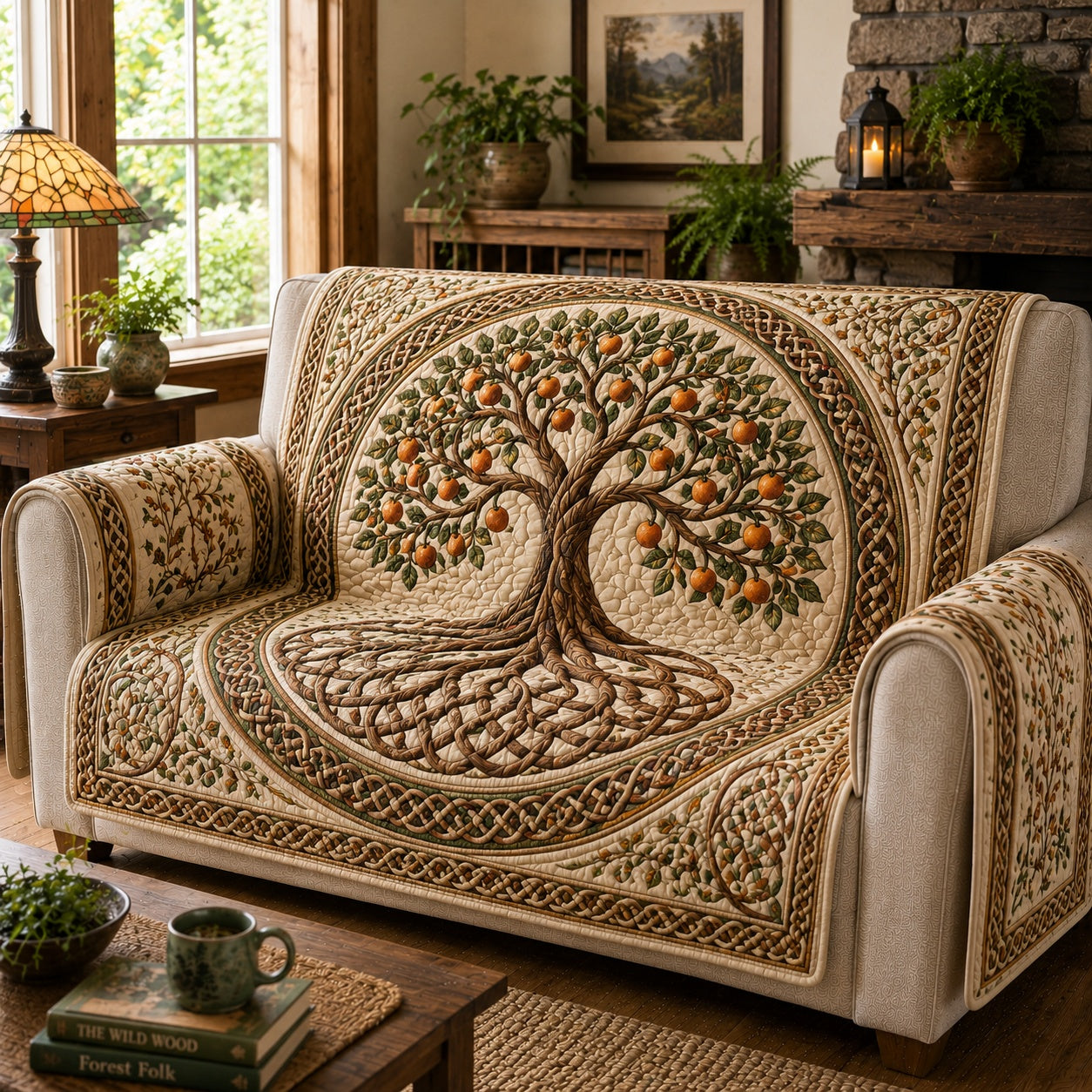 Sacred Eden Orchard Quilted Sofa Cover Quilted Sofa Protector Holiday Gifts